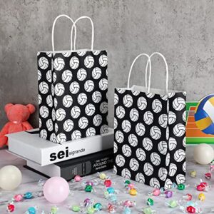 18 Pcs Volleyball Party Treat Bags Volleyball Goody Treat Bag with Handle Black Volleyball Paper Bag Kraft Goodie Candy Bags for Sport Theme Birthday Party Decor (Black Backing, Multi Volleyball Style)