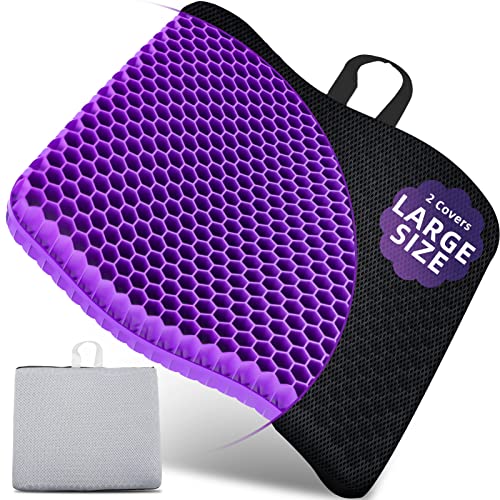 Gel Seat Cushion, Seat Cushion with Non-Slip Cover Gel Cushion for Office Chair Car Wheelchair Seat Cushion Double Thick Breathable Honeycomb Egg Seat Cushion for Tailbone Back Sciatica Pain Relief