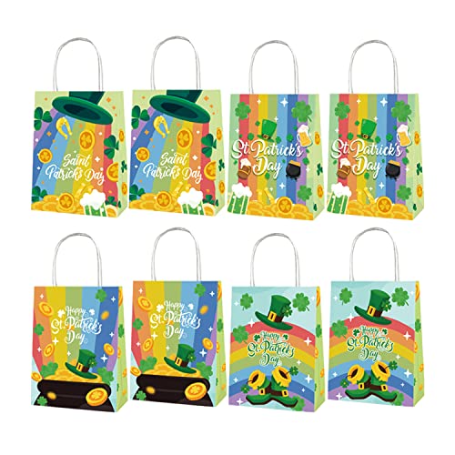 sorkwo 12 Pack St. Patrick's Day Gift Bags with Handle, Shamrock Theme Party Gift Bag Irish Clover Holiday Gift Bags for St. Patrick's Day Party Favors Supplies (St. Patrick's Day Gift Bags)