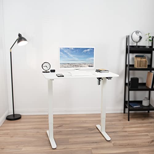 VIVO Electric Height Adjustable 40 x 24 inch Stand Up Desk, Complete Standing Workstation with 2 Button Controller, White 2 Part Top, White Frame, DESK-EP40TW