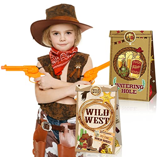 Kristin Paradise 12Pcs Western Cowboy Party Favor Bags, Texas Rodeo Theme Birthday Paper Goodie Gift Bags