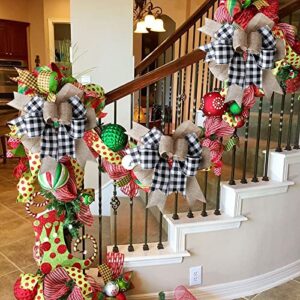 SIMISI RIBBON Christmas Buffalo Plaid Bow Burlap Black White Plaid Bows for Wreath Kitchen Decor 9.5 x 13 inch