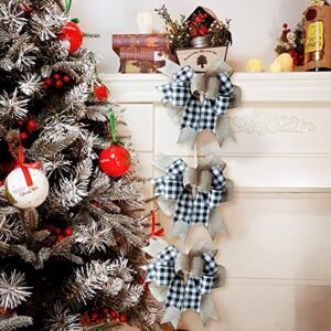 SIMISI RIBBON Christmas Buffalo Plaid Bow Burlap Black White Plaid Bows for Wreath Kitchen Decor 9.5 x 13 inch