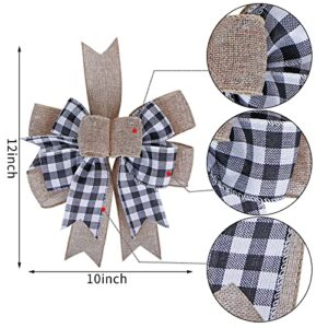 SIMISI RIBBON Christmas Buffalo Plaid Bow Burlap Black White Plaid Bows for Wreath Kitchen Decor 9.5 x 13 inch