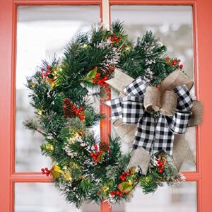 SIMISI RIBBON Christmas Buffalo Plaid Bow Burlap Black White Plaid Bows for Wreath Kitchen Decor 9.5 x 13 inch