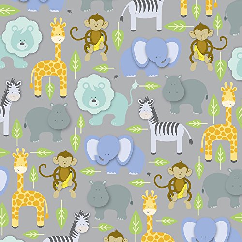 Party Explosions Gift Wrap - Zoo Animals Wrapping Paper Roll (24" W X 16' L) for Children's Birthdays and other Special Occasions