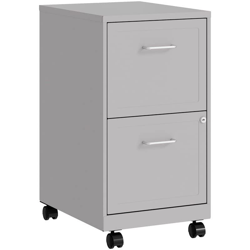 Scranton & Co Mobile 2 Drawer Metal Vertical File Cabinet, Letter-Size, in Arctic Silver, Partially Assembled