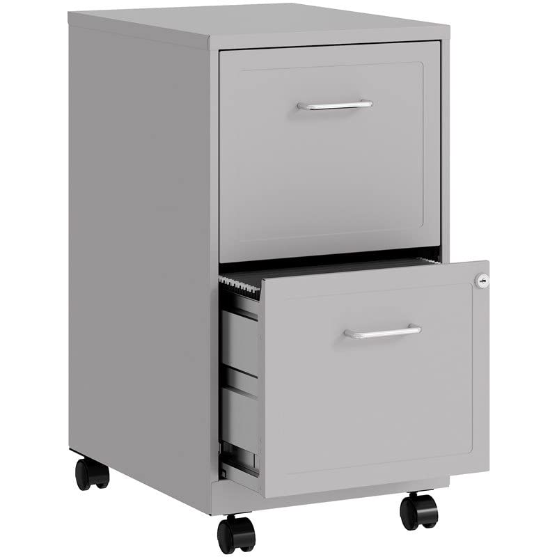 Scranton & Co Mobile 2 Drawer Metal Vertical File Cabinet, Letter-Size, in Arctic Silver, Partially Assembled