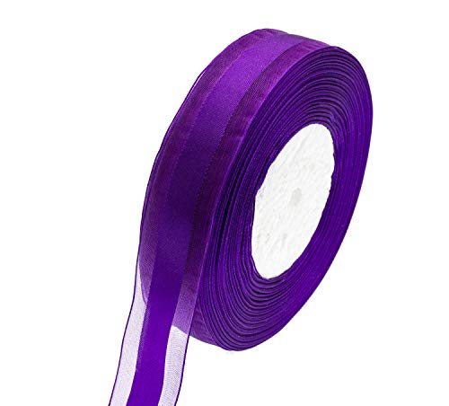 ATRBB 50 Yards 1 Inch Wide Satin Ribbon with Organza Edge for Wedding Gifts Wrapping DIY Bows and Craft (Purple)