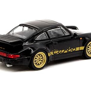 911 Turbo Black with Gold Stripes and Wheels Collab64 Series 1/64 Diecast Model Car by Schuco & Tarmac Works T64S-009-BLK