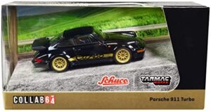 911 turbo black with gold stripes and wheels collab64 series 1/64 diecast model car by schuco & tarmac works t64s-009-blk