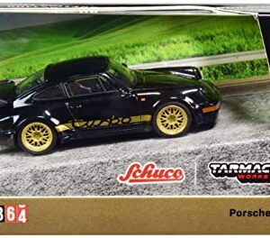 911 Turbo Black with Gold Stripes and Wheels Collab64 Series 1/64 Diecast Model Car by Schuco & Tarmac Works T64S-009-BLK