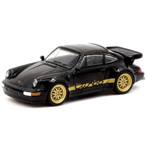 911 Turbo Black with Gold Stripes and Wheels Collab64 Series 1/64 Diecast Model Car by Schuco & Tarmac Works T64S-009-BLK