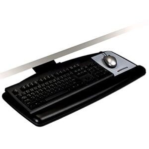 3m keyboard tray, just lift to adjust height and tilt, sturdy tray includes gel wrist rest and precise mouse pad, swivels side to side and stores under desk, 23″ track, black (akt90le)