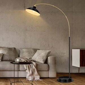 filiyano arc floor lamp for living room, marble base standing lamp – black gold floor lamps with 360° rotatable arm, industrial tall lamp metal material, reading lamp for bedroom couch sofa desk