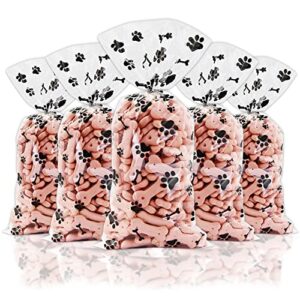 100 pieces pet paw bone print cellophane bags, dog puppy pet gift bags with silver twist ties, cellophane treat bags for candy cookie chocolate nuts birthday party favor goody bags