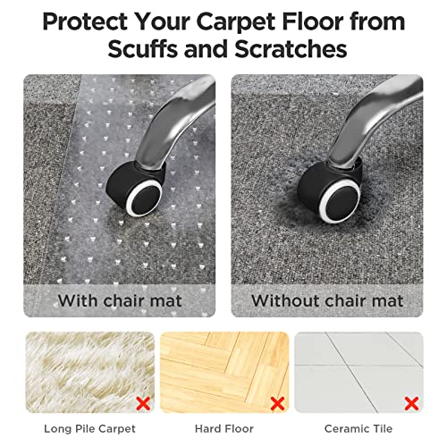 Office Chair Mat for Carpet, 48"X36" 2.2mm Thick, Rectangle Desk Chair Mat with Studs for Low, Standard, and No Pile Carpeted Floors, Easy Flat and Glide Floor Mat, Transparent and Sturdy