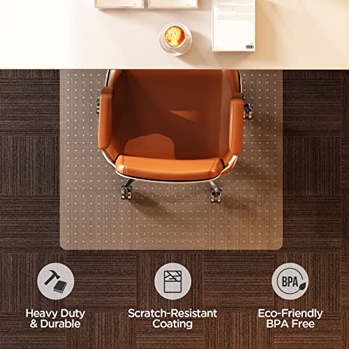 Office Chair Mat for Carpet, 48"X36" 2.2mm Thick, Rectangle Desk Chair Mat with Studs for Low, Standard, and No Pile Carpeted Floors, Easy Flat and Glide Floor Mat, Transparent and Sturdy