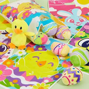 JOYIN 72 Pcs Easter Large Plastic Tote Bags, Easter Goodie Treat Gift Bags for Egg Hunt, Easter Kids Party Favor Party Supplies(Animals and Flowers)