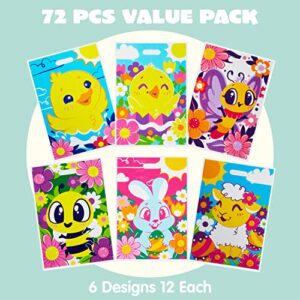 JOYIN 72 Pcs Easter Large Plastic Tote Bags, Easter Goodie Treat Gift Bags for Egg Hunt, Easter Kids Party Favor Party Supplies(Animals and Flowers)