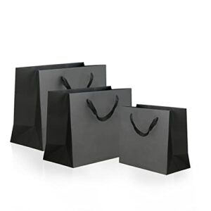 mfdsj 21 pcs black paper gift bags, 3 sizes combination kraft paper handle bags for present, shopping and party