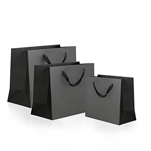 MFDSJ 21 Pcs Black Paper Gift Bags, 3 Sizes Combination Kraft Paper Handle Bags for Present, Shopping and Party