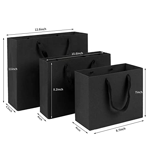 MFDSJ 21 Pcs Black Paper Gift Bags, 3 Sizes Combination Kraft Paper Handle Bags for Present, Shopping and Party