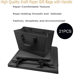 MFDSJ 21 Pcs Black Paper Gift Bags, 3 Sizes Combination Kraft Paper Handle Bags for Present, Shopping and Party