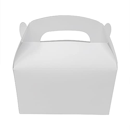 48 Pack Treat Boxes with Handles - Blank White Boxes for DIY Arts & Crafts - Gable Boxes for Kids' Birthday Party, Wedding and Baby Shower - Party Favor Boxes for Goodies, Snacks, Cupcake and Gifts