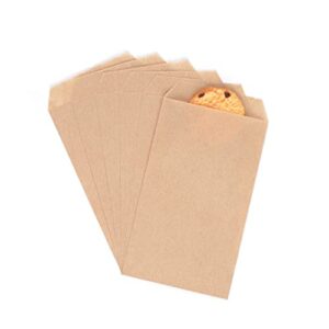 quotidian brown small flat kraft paper bags 3×5 for bakery cookies treat candies dessert chocolate soap wedding tossing, stamps, party favor, pack of 100 (3’’ x 5’’)