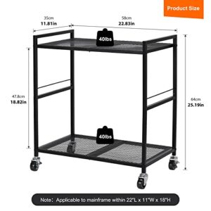 YBING Computer Tower Stand PC Tower Stand, Mobile CPU Holder Stand Cart with Caster Wheels Metal 2 Tier Rolling Printer Cart for Fax Home Office Black