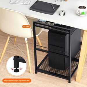 YBING Computer Tower Stand PC Tower Stand, Mobile CPU Holder Stand Cart with Caster Wheels Metal 2 Tier Rolling Printer Cart for Fax Home Office Black