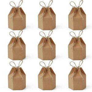 samanter 50pack paper gift boxes lantern hexagon kraft paper package box with twine candy chocolate gift packing wrap for wedding party christmas brown