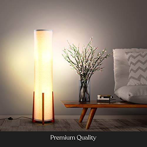 Brightech Parker LED Floor lamp, 48 Inches Tall Lamp with Wood Frame, Asian Design Lamp for Bedroom, Decorative Tower Shade Lamp for Living Rooms & Offices, Great Living Room Décor