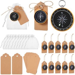 60 pcs compass wedding favors set mini compass souvenir present nautical with kraft tags and white organza bag for guests birthday wedding nautical travel party souvenir gift favors (gold)