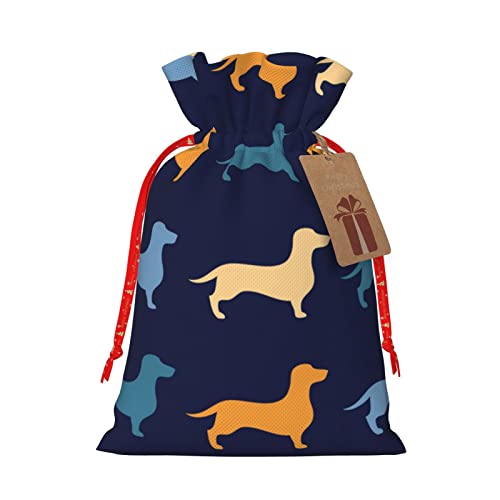 Drawstrings Christmas Gift Bags Dachshund-Blue-Orange-Dog Presents Wrapping Bags Xmas Gift Wrapping Sacks Pouches Medium