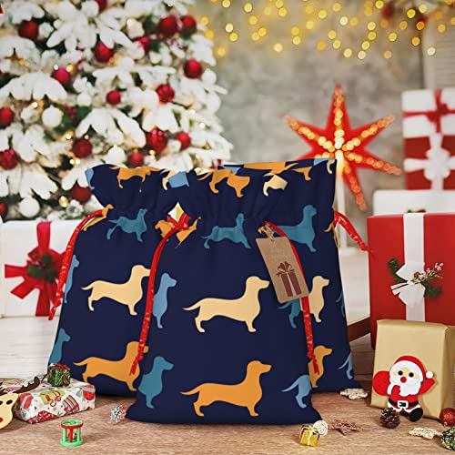 Drawstrings Christmas Gift Bags Dachshund-Blue-Orange-Dog Presents Wrapping Bags Xmas Gift Wrapping Sacks Pouches Medium