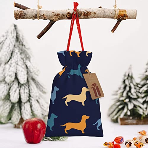 Drawstrings Christmas Gift Bags Dachshund-Blue-Orange-Dog Presents Wrapping Bags Xmas Gift Wrapping Sacks Pouches Medium