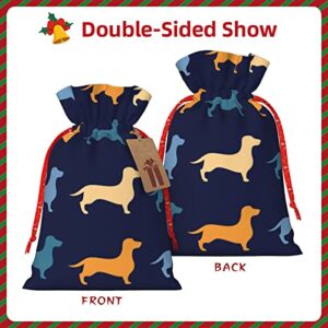 Drawstrings Christmas Gift Bags Dachshund-Blue-Orange-Dog Presents Wrapping Bags Xmas Gift Wrapping Sacks Pouches Medium