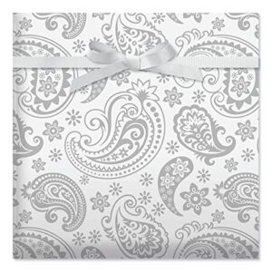 Current Silver Paisley with Stripes Wedding, Reversible Double-Sided Jumbo Gift Wrap Roll, 23 inches x 32 feet per roll