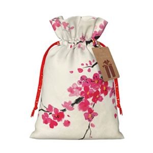drawstrings christmas gift bags blossoming-oriental-cherry-branch presents wrapping bags xmas gift wrapping sacks pouches medium