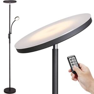 led floor lamp – soarz torchiere floor lamp with adjustable reading lamp,2000lumens main light and 400lumens side reading light for living room, bedroom, office, work with remote control, matte black