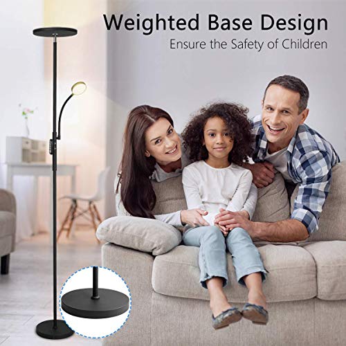 Led Floor Lamp - Soarz Torchiere Floor Lamp with Adjustable Reading Lamp,2000lumens Main Light and 400lumens Side Reading Light for Living Room, Bedroom, Office, Work with Remote Control, Matte Black