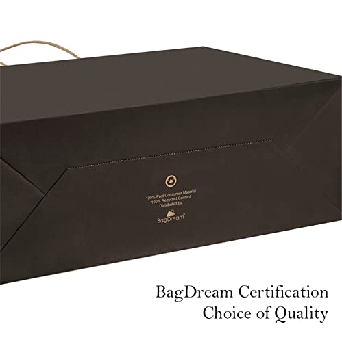 BagDream 25Pcs 16x6x12 Inches Kraft Paper Bags with Handles Bulk Gift Bags Shopping Bags for Grocery, Merchandise, Party, 100% Recyclable Large Black Paper Bags