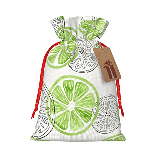 Drawstrings Christmas Gift Bags Lime-Watercolor-Doodle Presents Wrapping Bags Xmas Gift Wrapping Sacks Pouches Medium