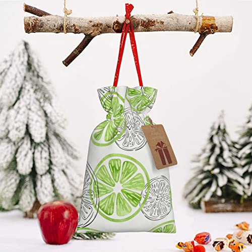 Drawstrings Christmas Gift Bags Lime-Watercolor-Doodle Presents Wrapping Bags Xmas Gift Wrapping Sacks Pouches Medium