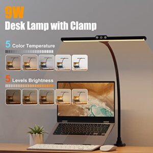 Desk Lamps for Home Office, Architect Desk Lamp with Clamp, LED Desktop Lamp Dimmable, Bright Office Lighting, 9W Modern Desk Lamp for Monitor (Black)