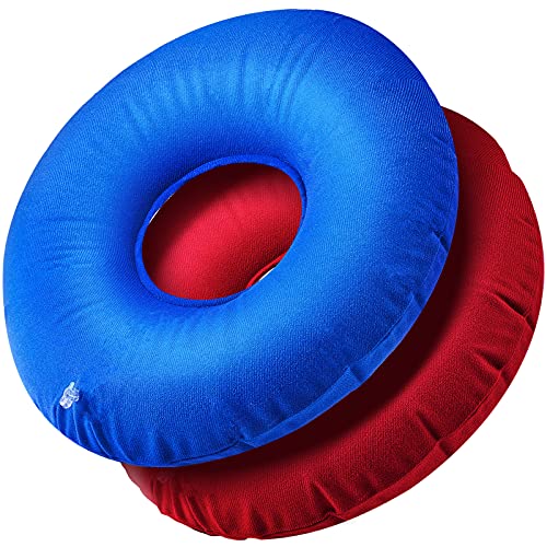 Zonon 2 Pieces Inflatable Donut Cushion Inflatable Ring Cushion Seat 15 Inch Round Inflatable Cushion Portable Donut Cushion Pillow for Home Office Chair Wheelchair Car, 2 Colors (Blue, Red)