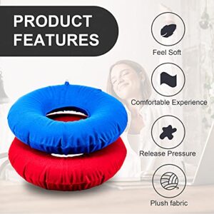 Zonon 2 Pieces Inflatable Donut Cushion Inflatable Ring Cushion Seat 15 Inch Round Inflatable Cushion Portable Donut Cushion Pillow for Home Office Chair Wheelchair Car, 2 Colors (Blue, Red)