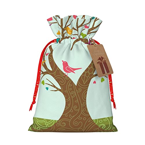 Drawstrings Christmas Gift Bags Spring-Tree-Color-Birds Presents Wrapping Bags Xmas Gift Wrapping Sacks Pouches Medium